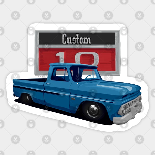 1966 Slammed Blue Chevy C10 Truck Sticker by hotroddude